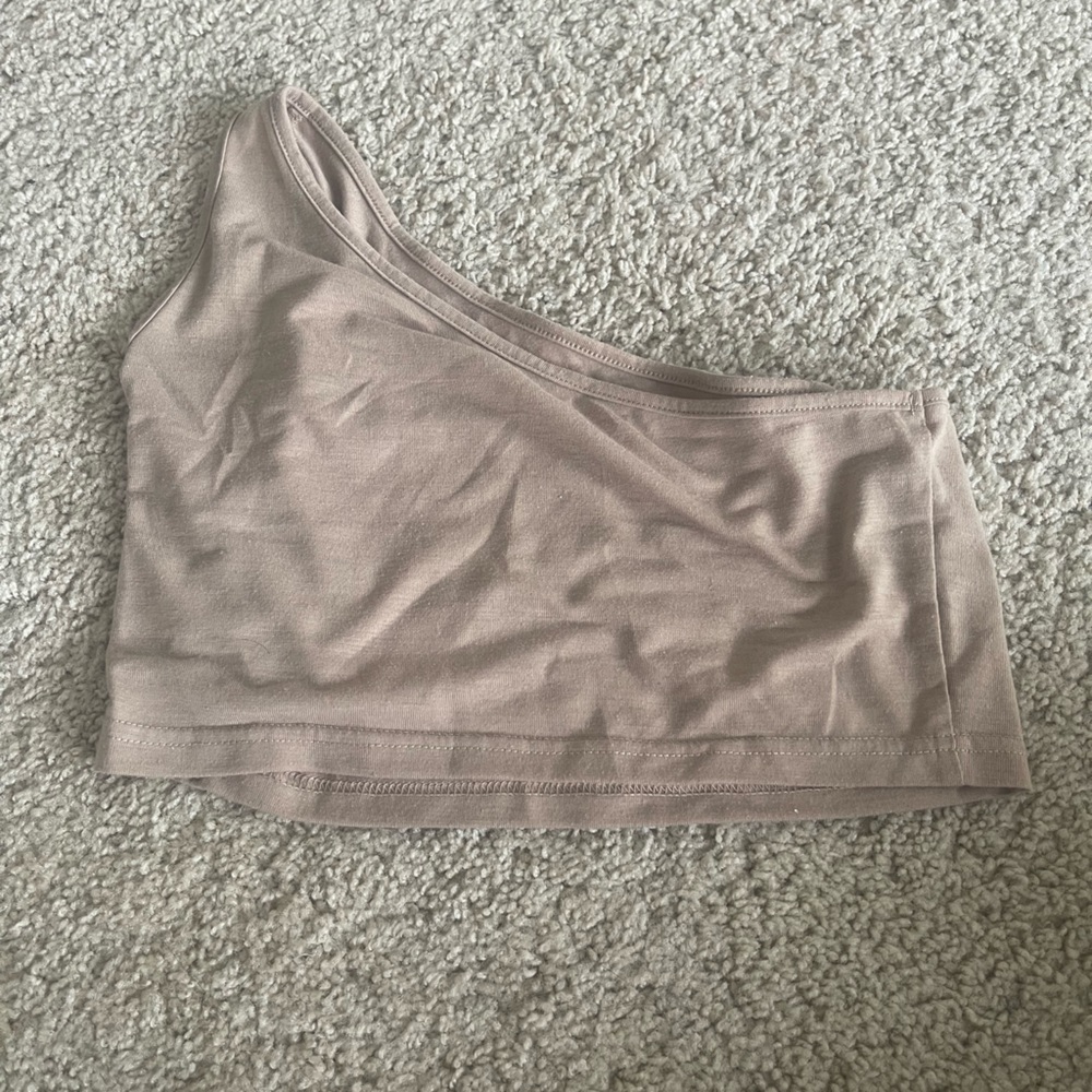 Tan one shoulder crop top
